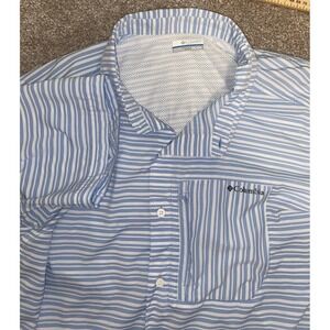Columbia PFG Shirt Men's 2XT/2TL Blue Striped Short Sleeve Wicking Omnishade